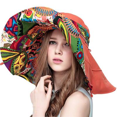 Cappelli da sole per donna Cappello estivo da spiaggia grande con stampa floreale a tesa larga