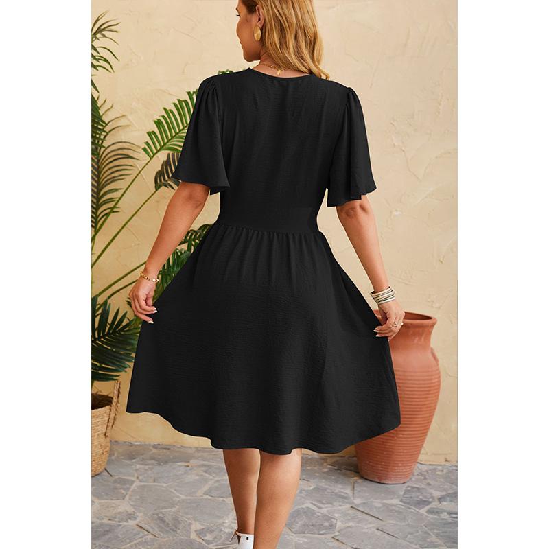 Damen V-Ausschnitt Glockenärmel Kleid Mit Gürtel Eleganter Bodycon Cocktailparty Kleid