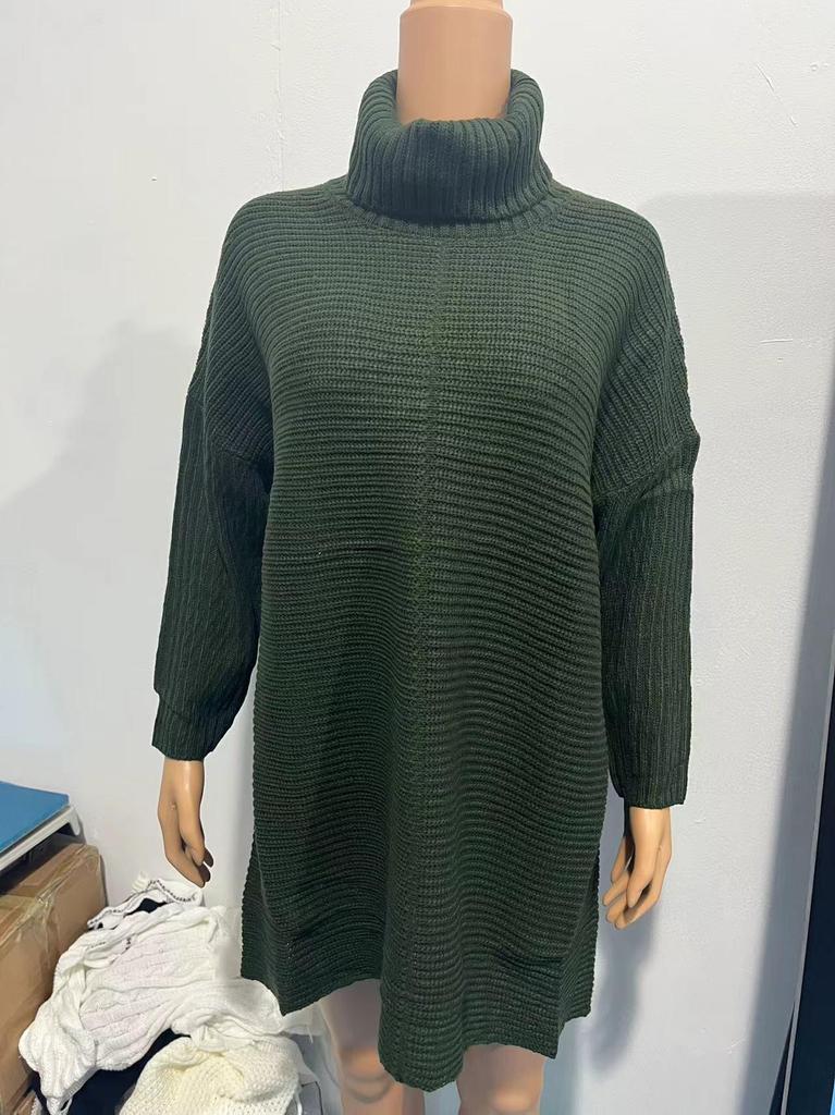 Women's Irregular Hem High Neck Pullover Long Sleeve Knit Sweater