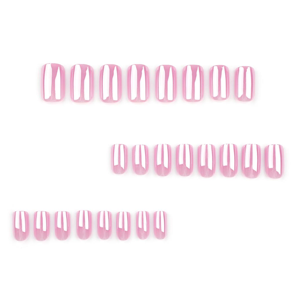 24 Pieces New Manicure Nail Piece Coating Japanese Sweet Pink Solid Color Wearing Nail Short Rectangular Nail Fake Nail Piece