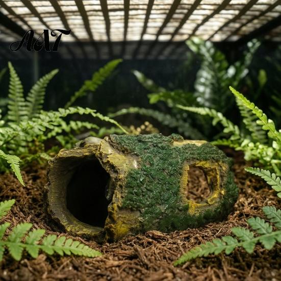 Nicht verblassende Aquarium-Dekoration Verrotteter Baum Reptilienversteck, Loch Aquarium Fische Garnelen PVC-Ornament Versteckhöhle, Gecko-Unterschlupf für Terrarien-Dekoration