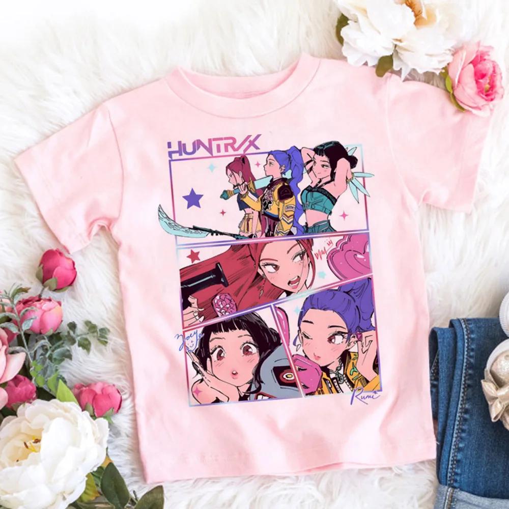 2025 Summer Kpop Demon Hunters T Shirt Kids Cartoon Anime Meme Print Clothes Round Neck Basic Grils Tops Casual Shirts Gift
