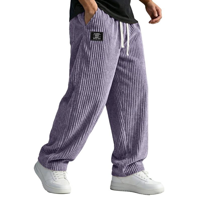 Men's American-style Embroidered Black Label Loose Straight-fit Casual Pants with Vertical Stripes Casual Pants