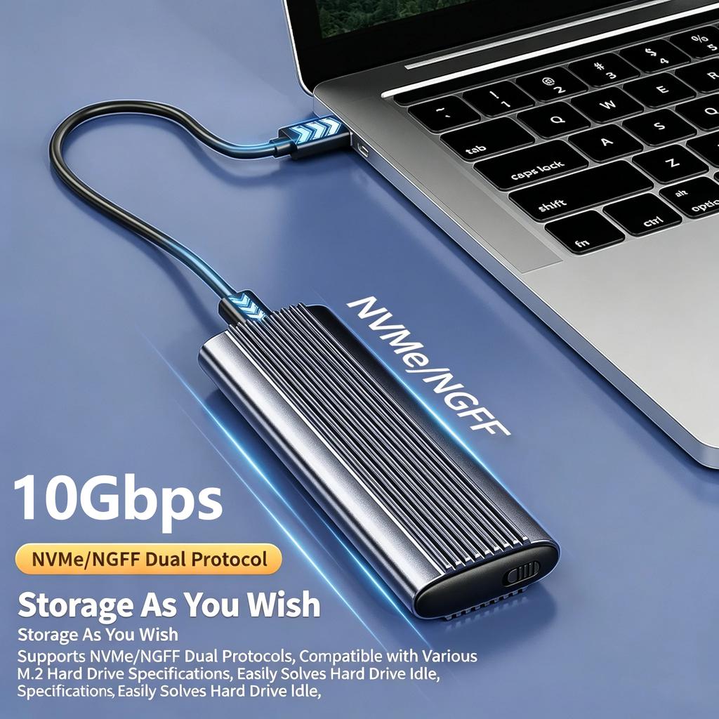 M.2 SSD Enclosure NVMe SATA Aluminum Alloy Dual Protocol M2 SSD Case 10Gbps USB 3.1 SSD Box Tool Free Laptop Computer