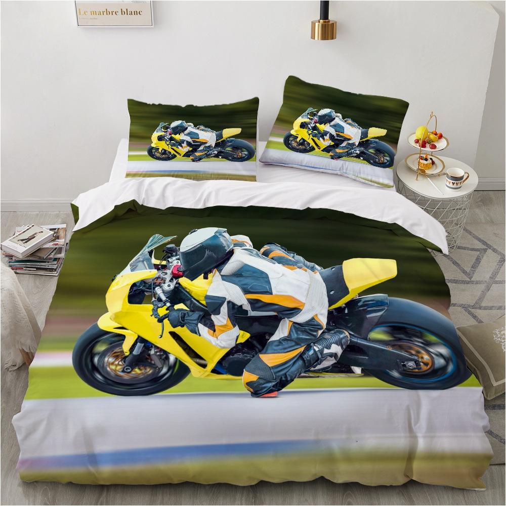 3D Sports Car Bedding Set for Boys Teens Room Soft Down Duvet Cover AU140 * 210 Full Size Bed Cover Motorcycle Print Quilt Cover
