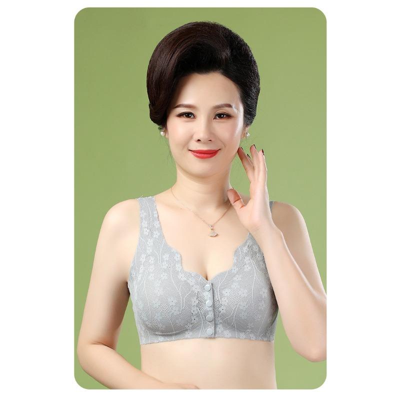 Plus Size Front Closure Lace Wireless Vest Style Bra For Middle Aged Women