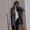 Women's V-Neck Pure Wool Mid-Length Cardigan Coat, Elegant Gray - Autumn/Winter Style