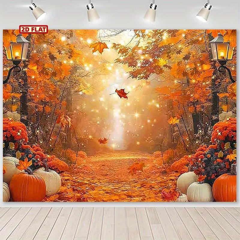 2D Flat 1-piece Autumn Photography Background with a Path and Autumn Leaves - Thanksgiving Halloween Wedding