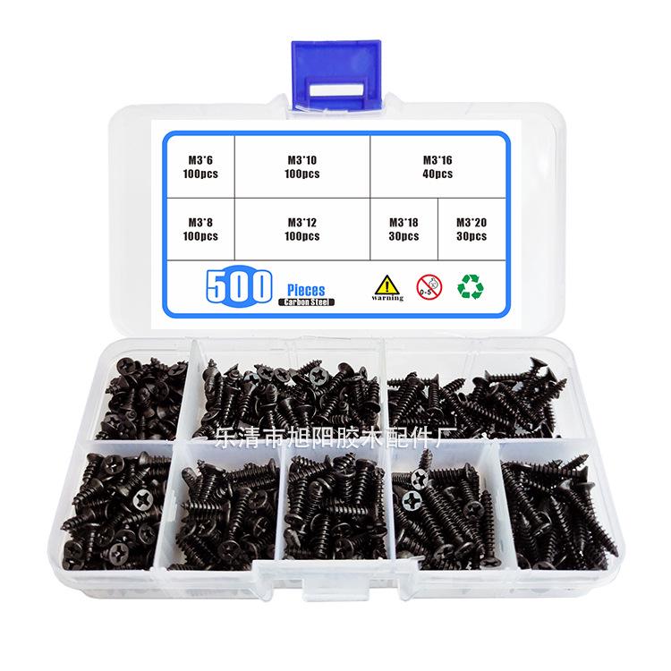 Box of 500 Black Phillips Countersunk Flat Head Self-tapping M3 Screws