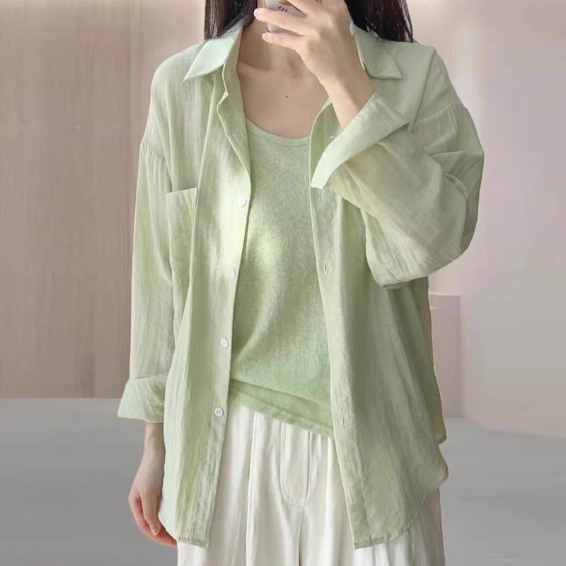 Women's Summer Blue Korean Long-Sleeve Sunshade Shirt - Loose, Casual, Lazy Style Top