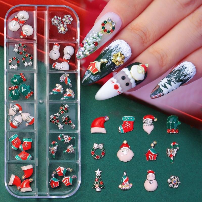 Christmas Nail Charms Nail Art Alloy Rhinestones Supplies Christmas Series Mixed Nail Art Decor for DIY Nails Ornaments