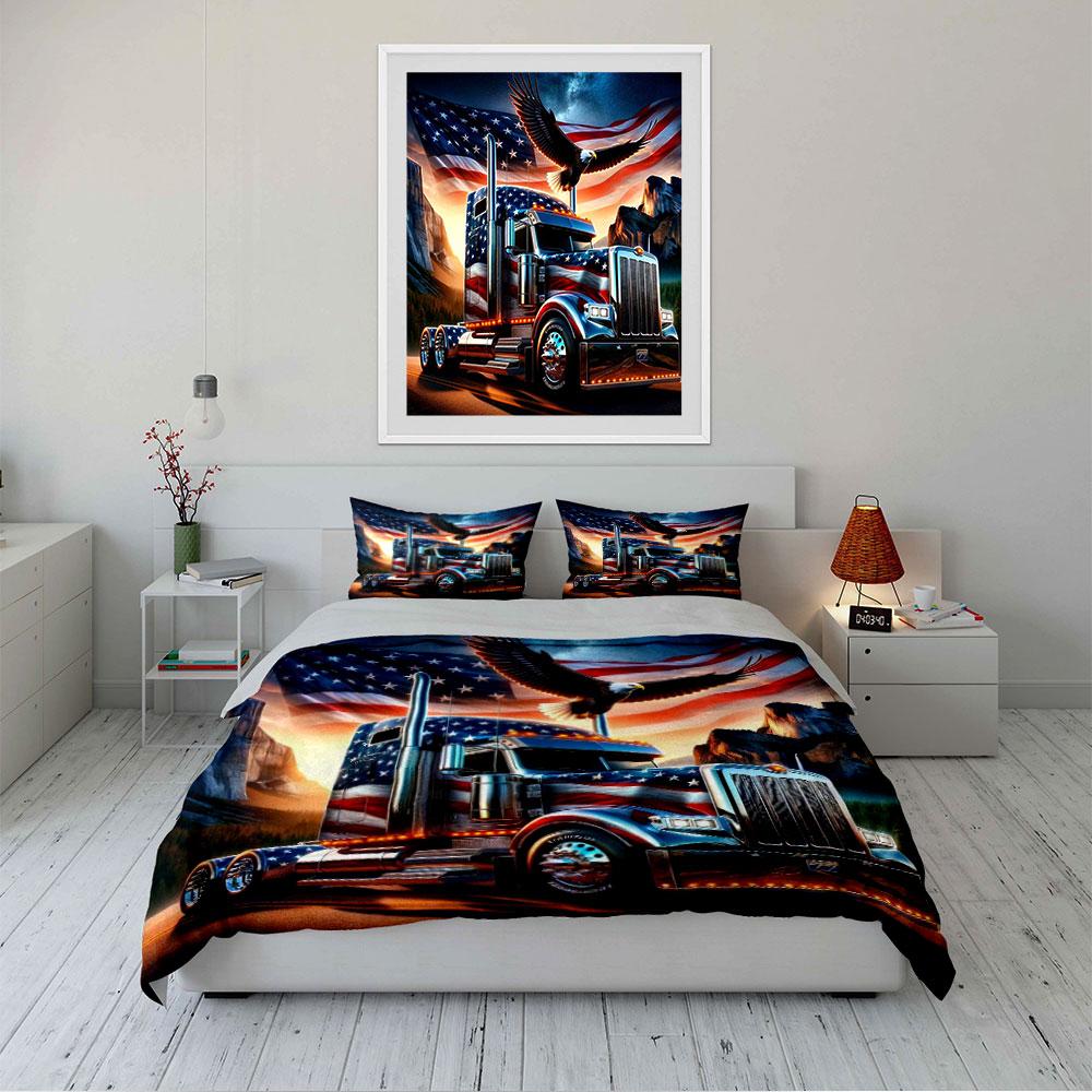 American Flag Truck Bedding Set Bedding Duvet Cover Set Duvet Cover Pillowcases (1 * Duvet Cover 2 * Pillowcases, without duvet insert)