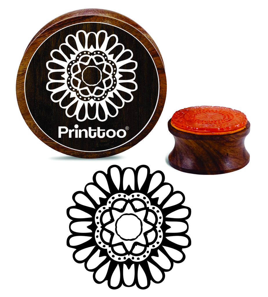 Printtoo Scrap-booking Floral Mandala Pattern Craft Stamp Round Wooden Rubber Stamps-2