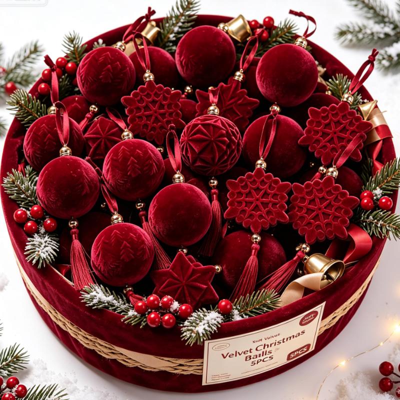 Flocked Christmas Ball Ornaments with Long Tassels Christmas Tree Ornaments Balls New Year Gift Home Party Decoration Supplies