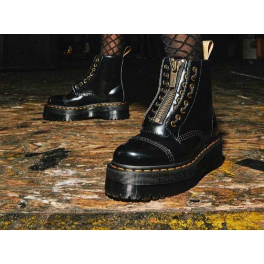Dr. Martens Botines cortos con cremallera de punta redonda y suela gruesa Sinclair Series Botas de mujer Negro 26410001