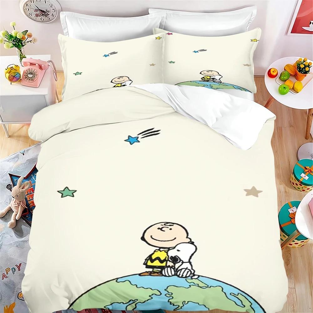 Cartoon Snoopy Bedding Sets Bed Cover Duvet Comforter Cover Pillow Case 2-3 Pieces Sets Boy Girl Home Bedroom Decoration