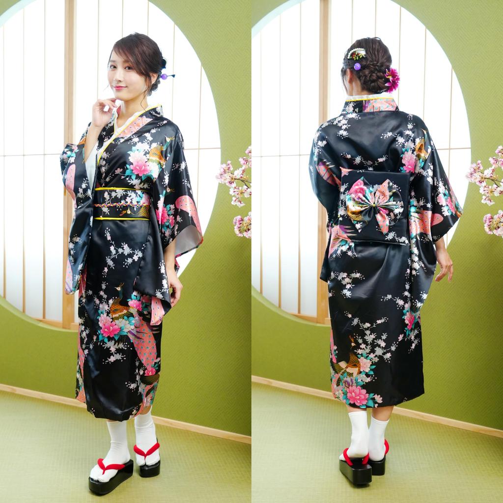 Cosplay Halloween Kimono Black Peacock Black [Clear Stone] Women's Women's