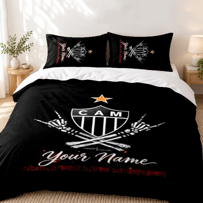Clube Atletico Mineiro Custom Name 3pc Set Perfect for Bedroom Use Comfortable Bedding Set Includes a Duvet Cover and Two Pillowcases Ideal Birthday O