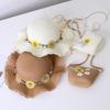 Small Daisy Children Beach Straw Hat Wide Brim Fisherman Hat Outdoor Straw Bag Cap Set  Summer