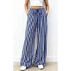 Women Striped Loose Commuting Casual Elastic Waist Wide-Leg Trousers