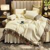 4pcs/set European Light Luxury Embroidery Lace Bed Skirt Four Piece Set Bedding Korean Princess Style Solid Nude Sleeping Comfortable Quilt Pillow Set