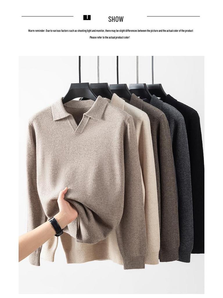 Herren Leichter Luxus Wollpullover mit Möwenkragen - Winterlich Warm Modischer Gestrickter Basisschicht