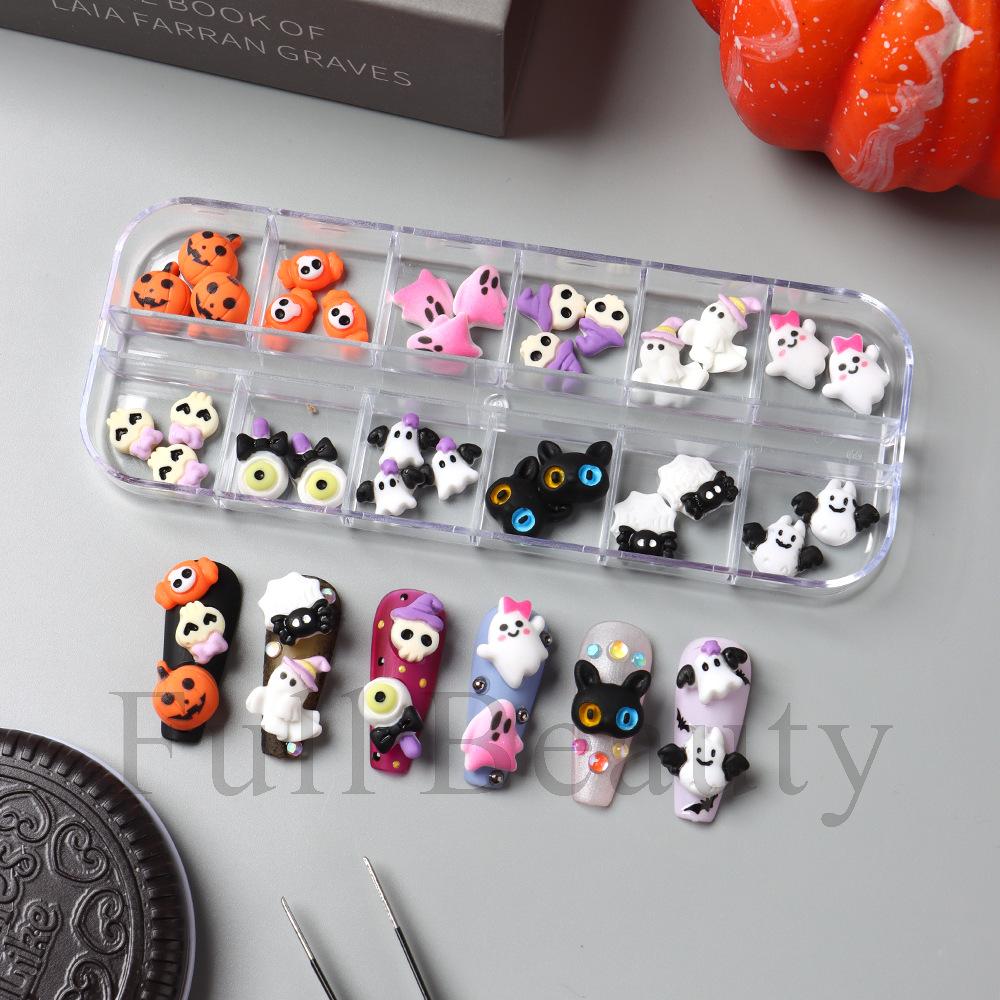 New Nail Art Accessories Halloween Cartoon Cute Resin Ghost Skull Candy Bat Nail Accessories