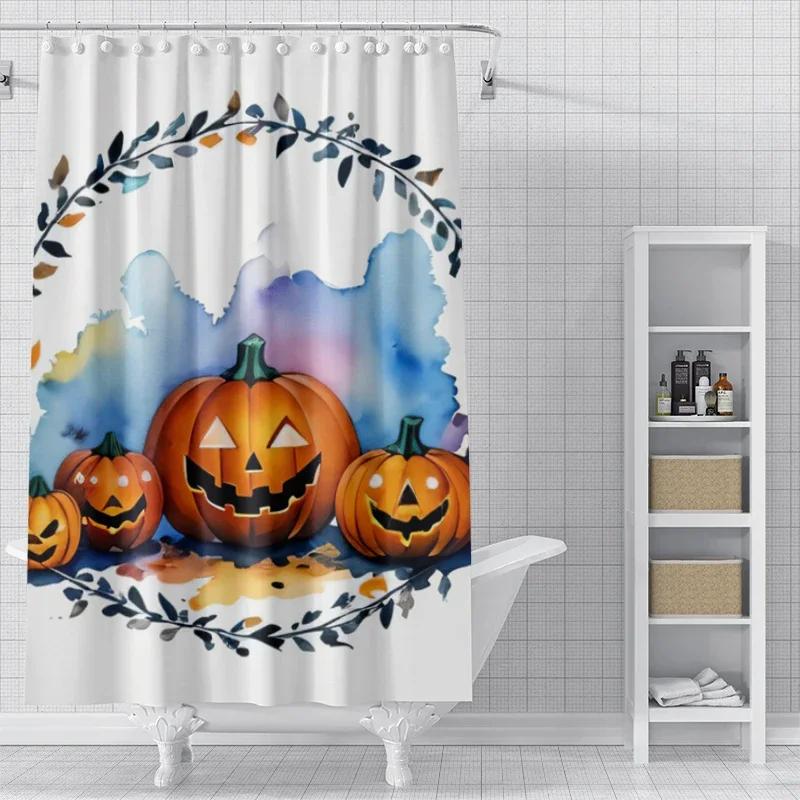 Home Decoration Shower Curtains Bathroom Waterproof Curtain Fabric Modern Nordic Living Room Happy Halloween Autumn Pumpkin