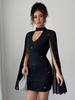 European & American Women's Shiny Halter Dress: Sexy Bodycon with Low Neck and Lantern Sleeves for Parties