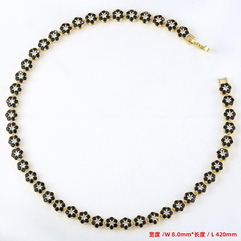 Temperament Light Luxury Copper Inlaid Diamond Flower Petal Bracelet Necklace Tennis Flower Jewelry Set Vl526-527