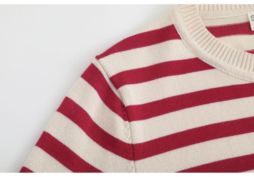 2025 Spring Plus Size Women's Striped Knit Cardigan - Simple, Round Neck, Korean Style, Slimming, Age-Reducing Sweater for 220 jin
