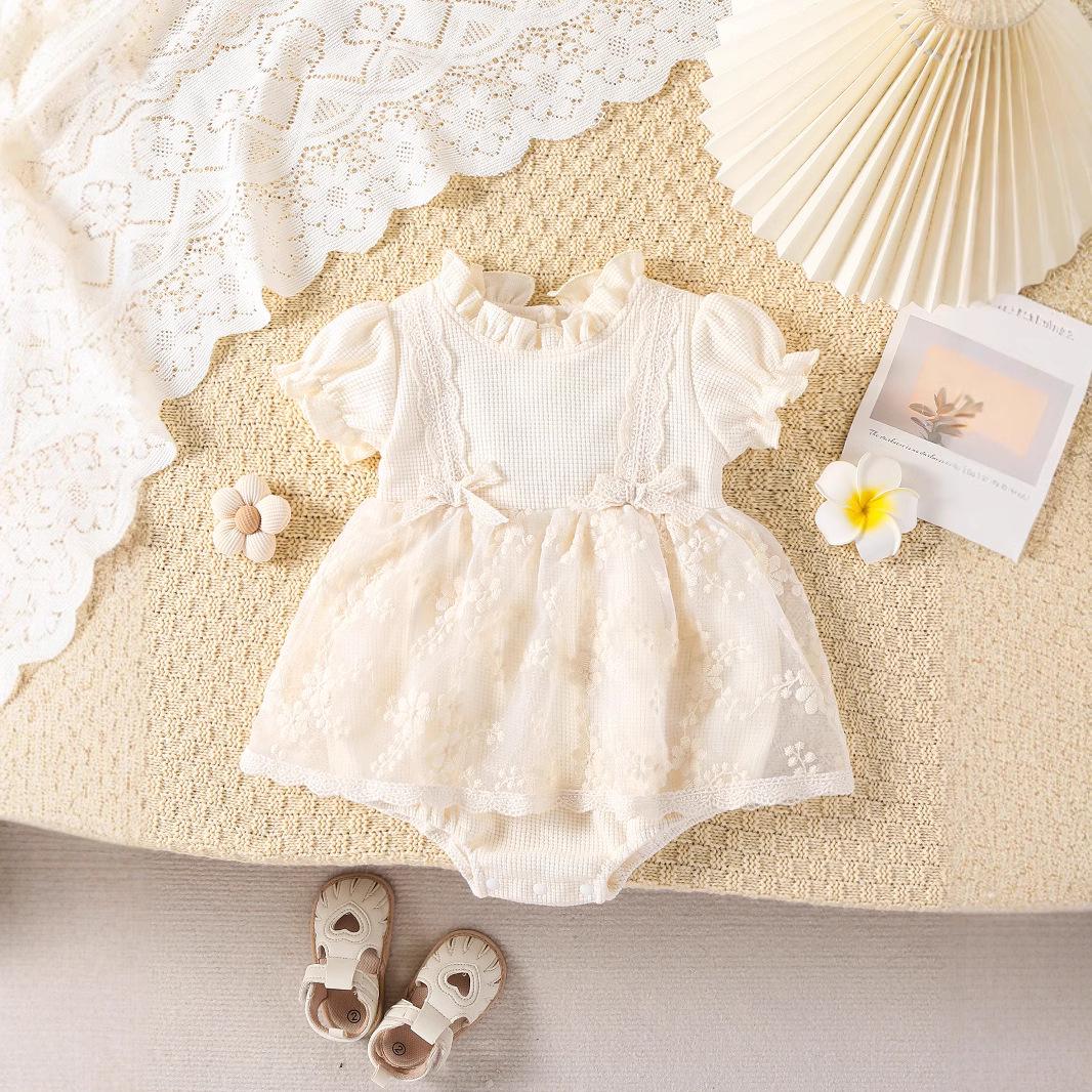 Korean Style 2025 Baby Lace Long Sleeve Romper Dress for Spring and Autumn 66 cm