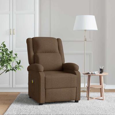 Massage Chair, Brown, Upholstered In Fabric