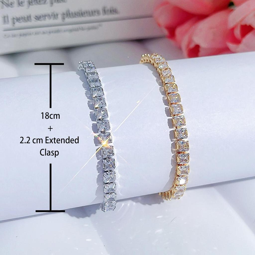 CMM Bracciale tennis da donna in argento dorato con zirconi unici, gioielli da sposa per feste, abbinamenti giornalieri