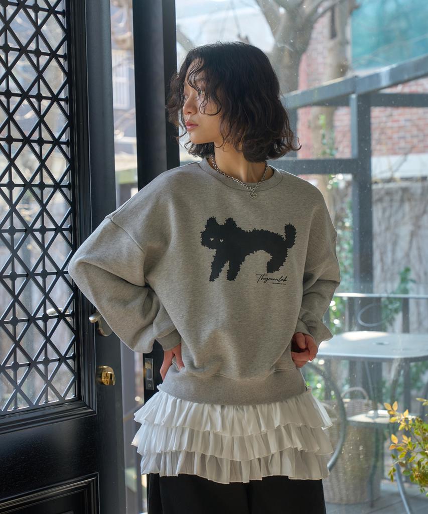 THE GREEN LAB Lovely Cat Crop Sweatshirt [Navy]