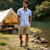 Men's Short Sleeve Work Shirt with Two Pockets Cotton Linen for Casual Everyday Wear
