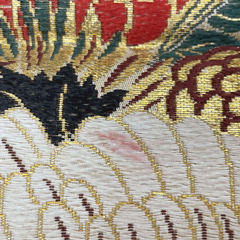 Used 606an102Antique Maru Obi Crane Pine Plum Gold Thread Taisho Roman Retro Modern Fukuro ObiGood condition