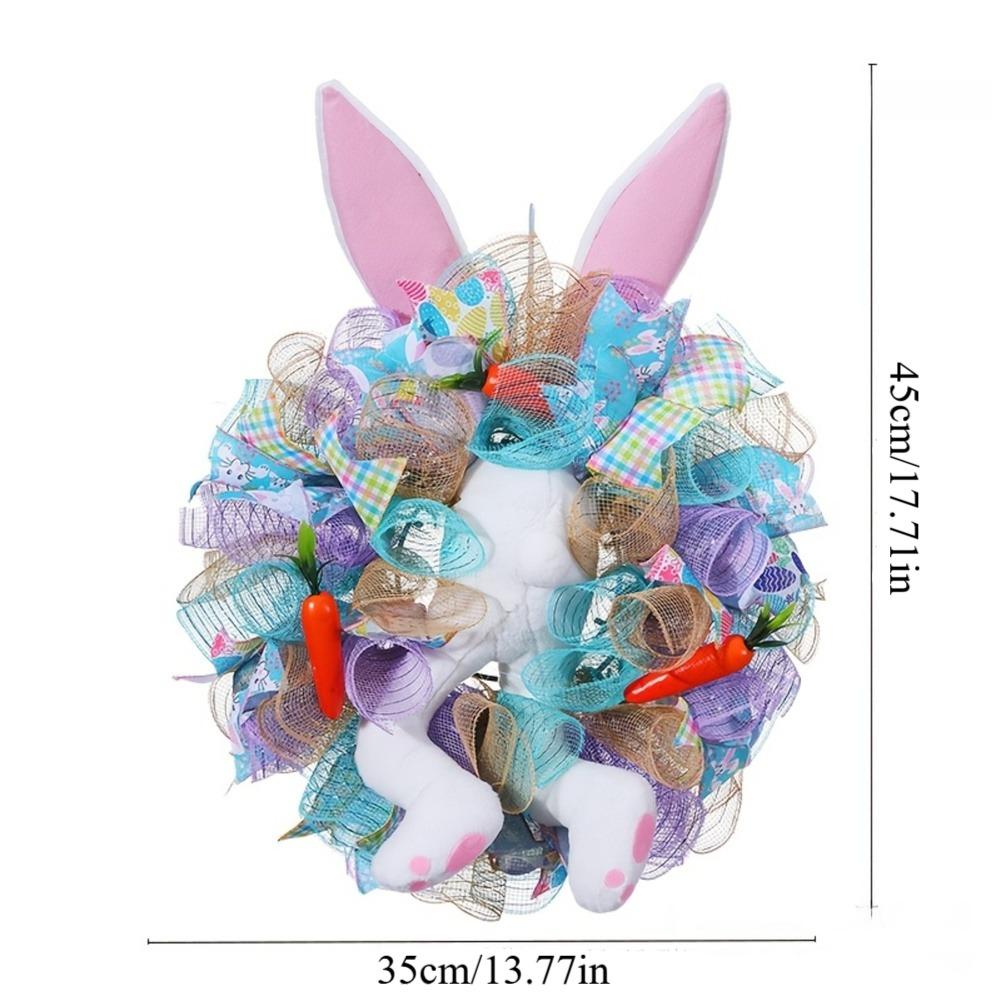 Colorful Easter Bunny Door Wreath with Handmade Ribbon and Creative Rabbit Design for Festive Holiday Decoration