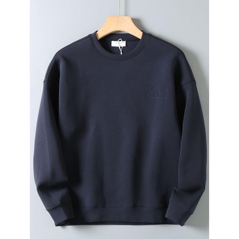 Original Export Surplus Air Layer Xinjiang Combed Cotton Drop Shoulder Cut Label Plain Versatile Loose Long-Sleeve Sweatshirt for Men Trendy