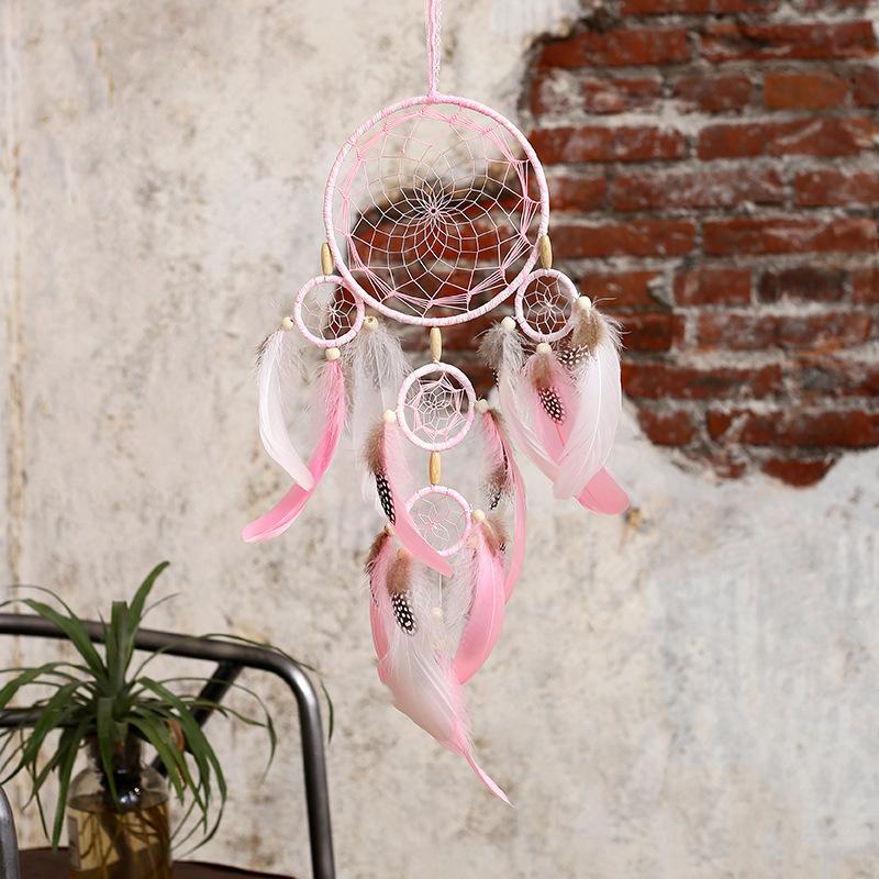 Pink Dreamcatcher Wind Chime Pendant for Women's Gift Hanging Decoration Wind Chime Interior Decoration Indian Dreamcatcher