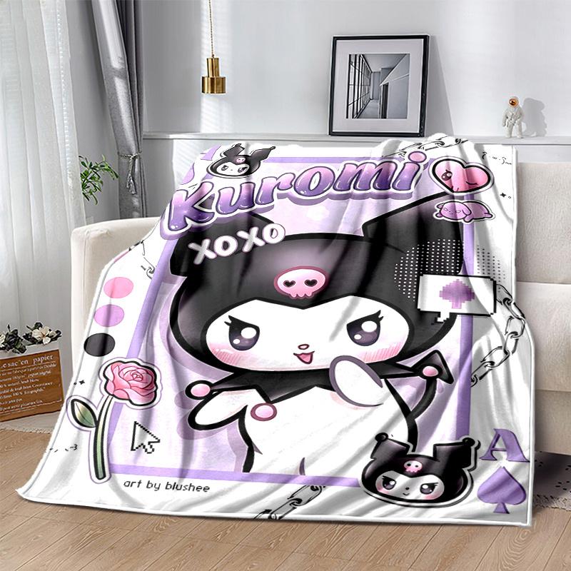 1pc Kuromi's Sweet Kisses Blanket, Soft Throw for Room Decor, Perfect Gift for Family and Friend, Living Room, Travel, Camping, Car Blankets, Beach, O