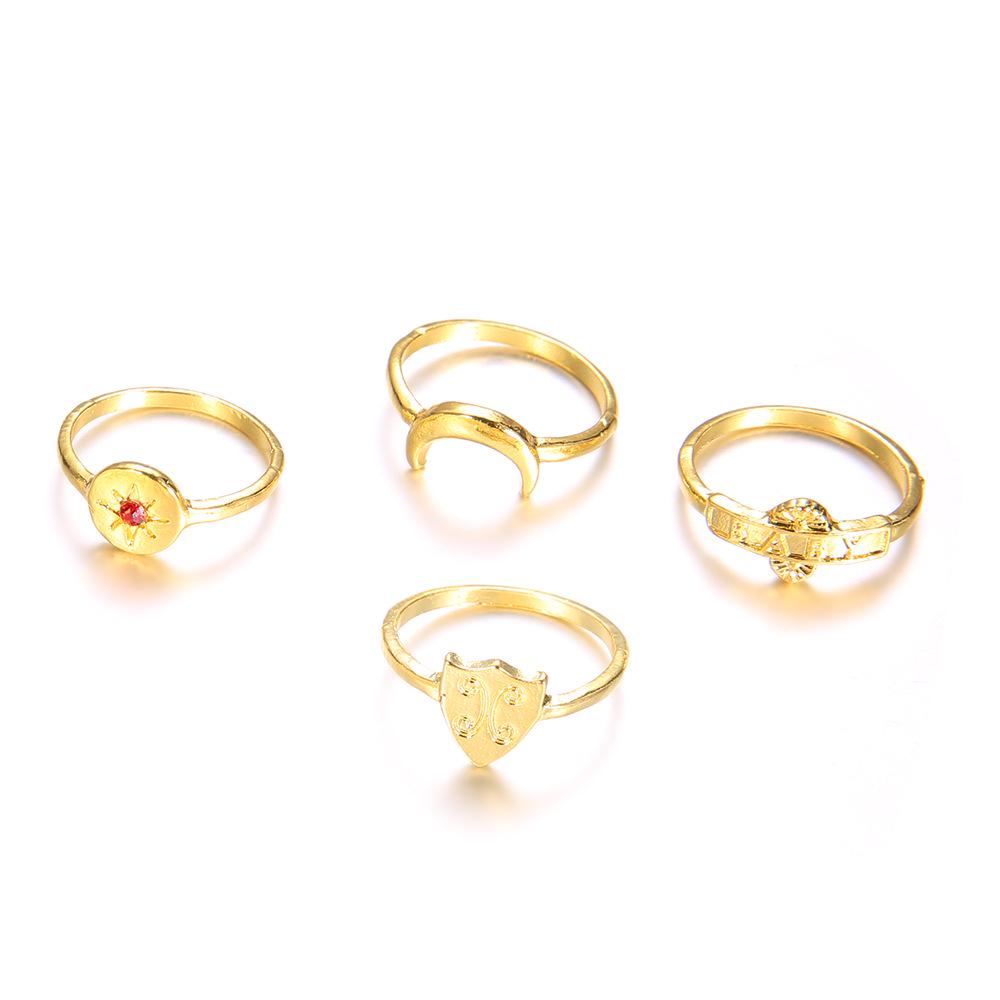 Jewelry Gold Set Red Dazzling Jewel Crescent Set Ring 4-Piece Set Women золотой