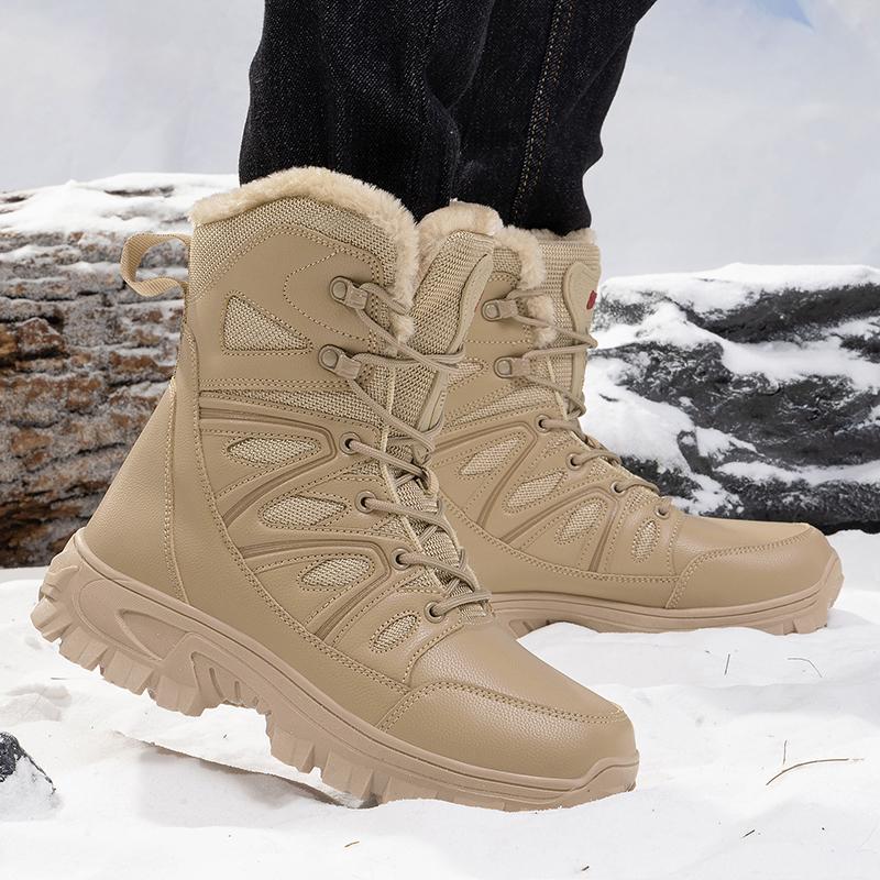 Mens High-top Winter Boots Retro Combat Boots Outdoor Boots Wear-resistant Snow Boots