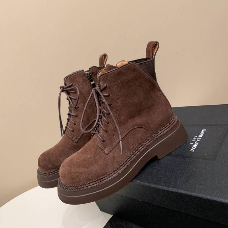 Autumn and winter leather medium boots women's side zipper large size women's boots medium heel round head versatile thick-soled cowhide medium 