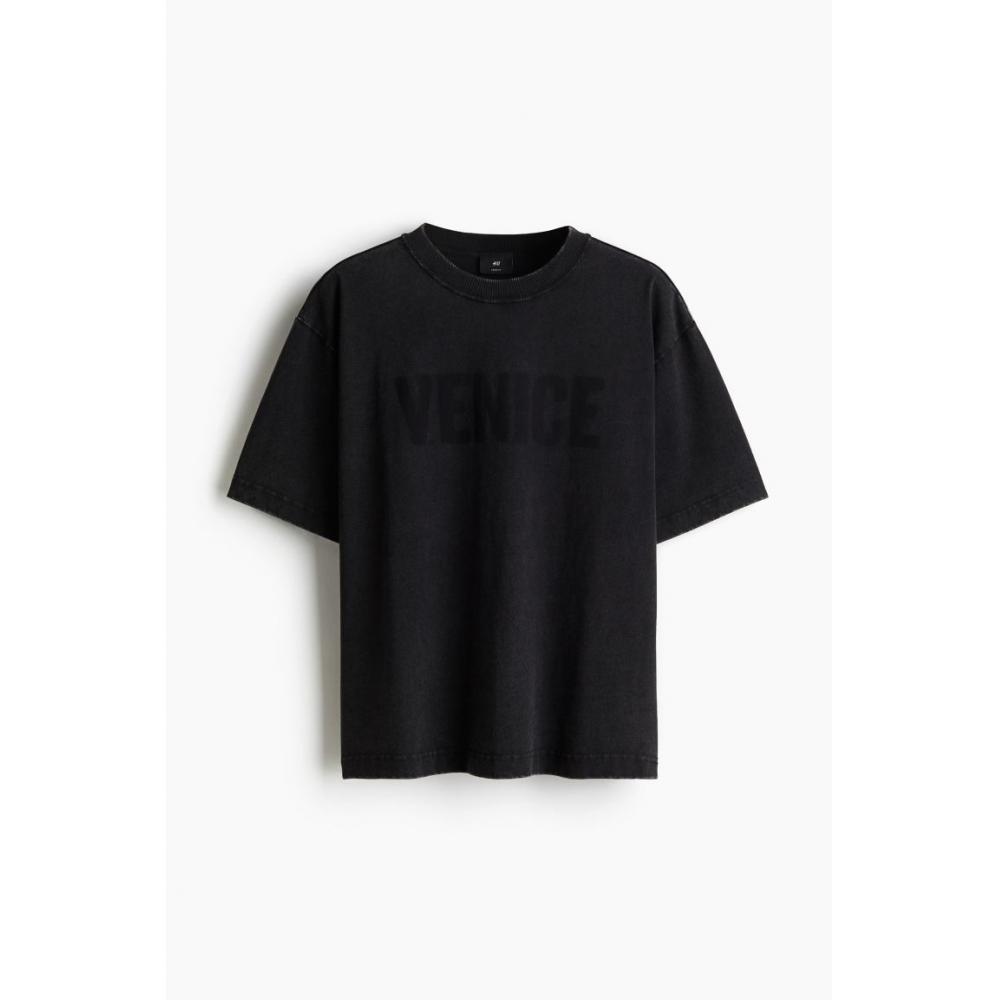 H M PrinTed T sHirT Loose fiT Black