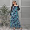 Frühling Sommer Plus Größe Damen O Neck Print Spleißen Elegante Lose Langarm Kleid XL-4XL