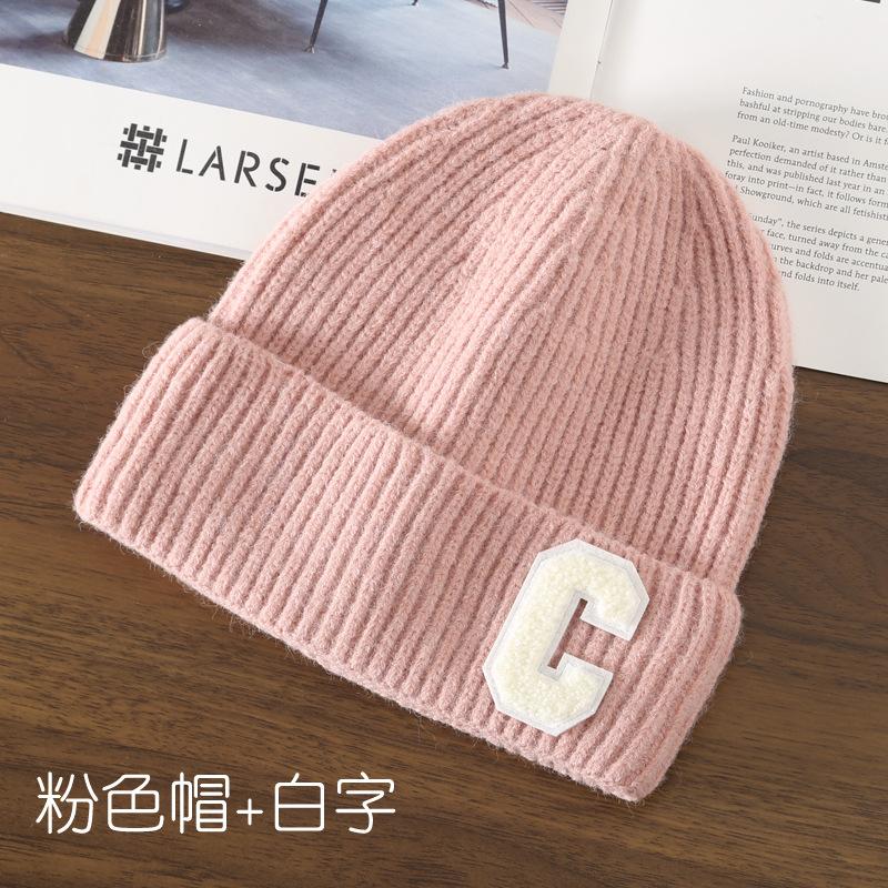 Autumn and Winter Letter Embroidery Big C Student Couple Knitted Hat Outdoor Warm and Cold Wool Hat