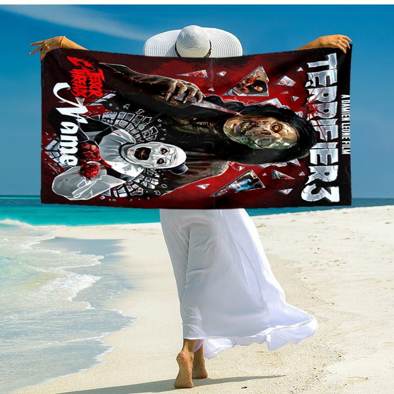 Personalized customized proof beach towel with Terrifier Art the Clown pattern - soft, absorbent,quick-drying,perfect swimming,camping&bathing