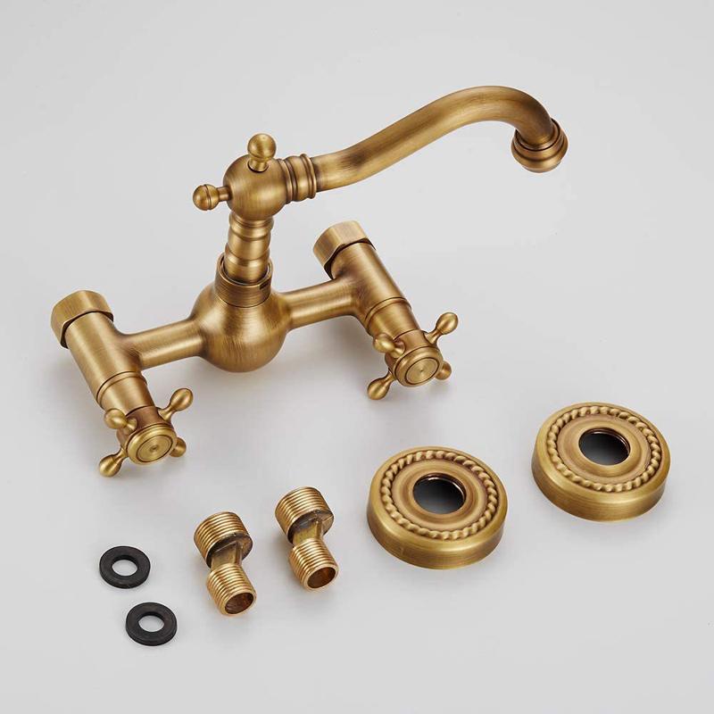 Antique Wall Mounted Basin Faucets Bathroom Black Dual Handles Bathtub Faucet Hot Cold Water Mixer Tap Torneira Do Banheiro Gold