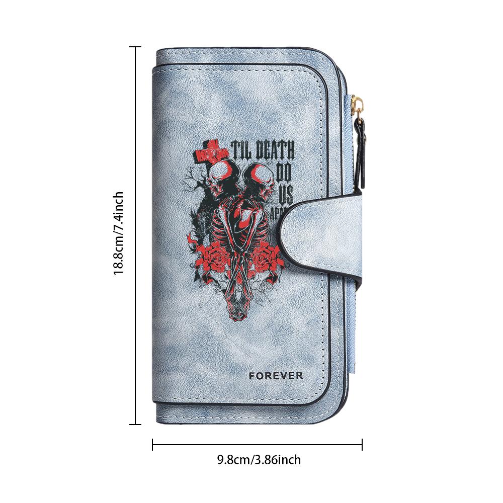 Gothic Skull Rose Long Wallet for Ladies Casual Portable Card Cash Holder Fashion Dark Style Purse